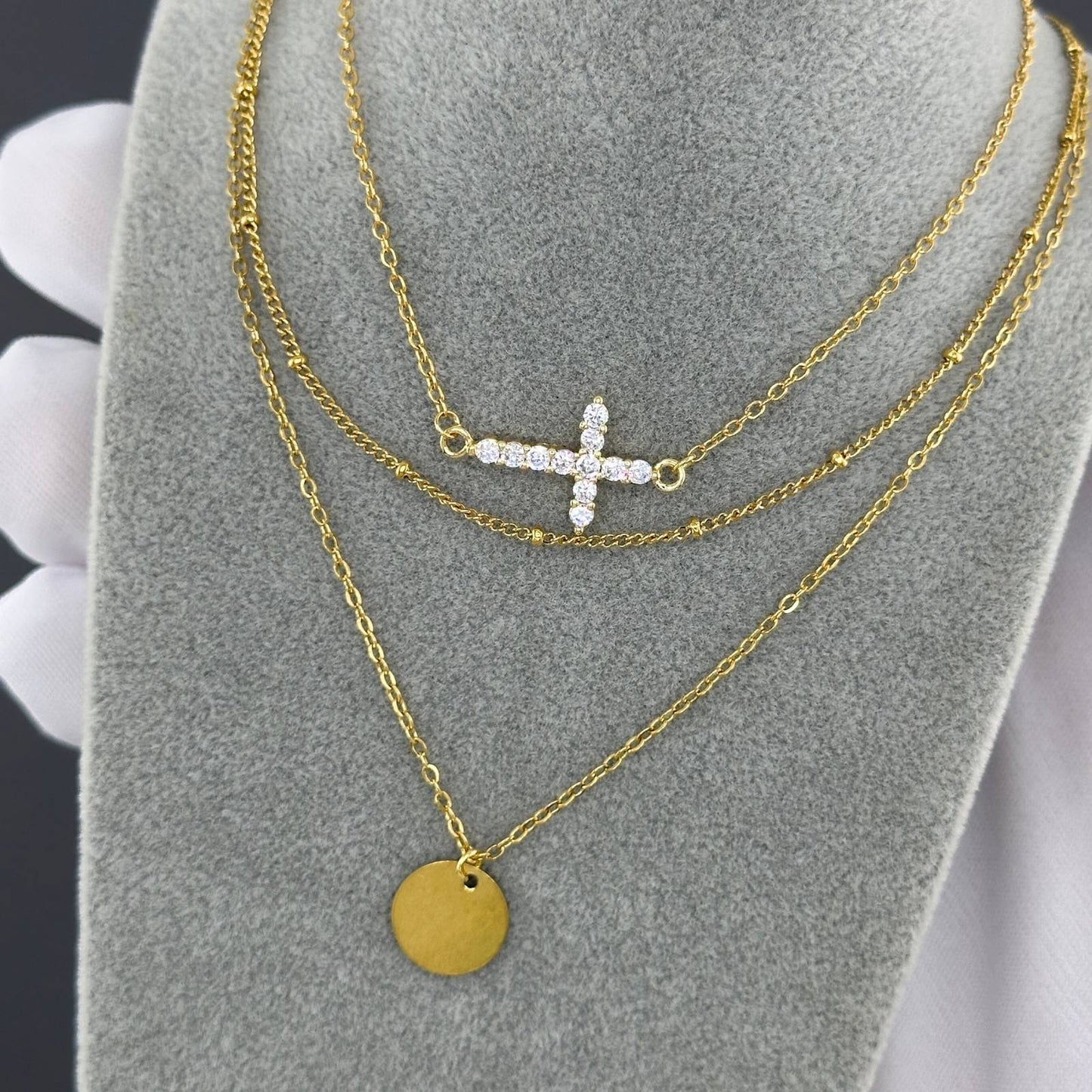 18K Gold Plated Double Layer Disc Necklace