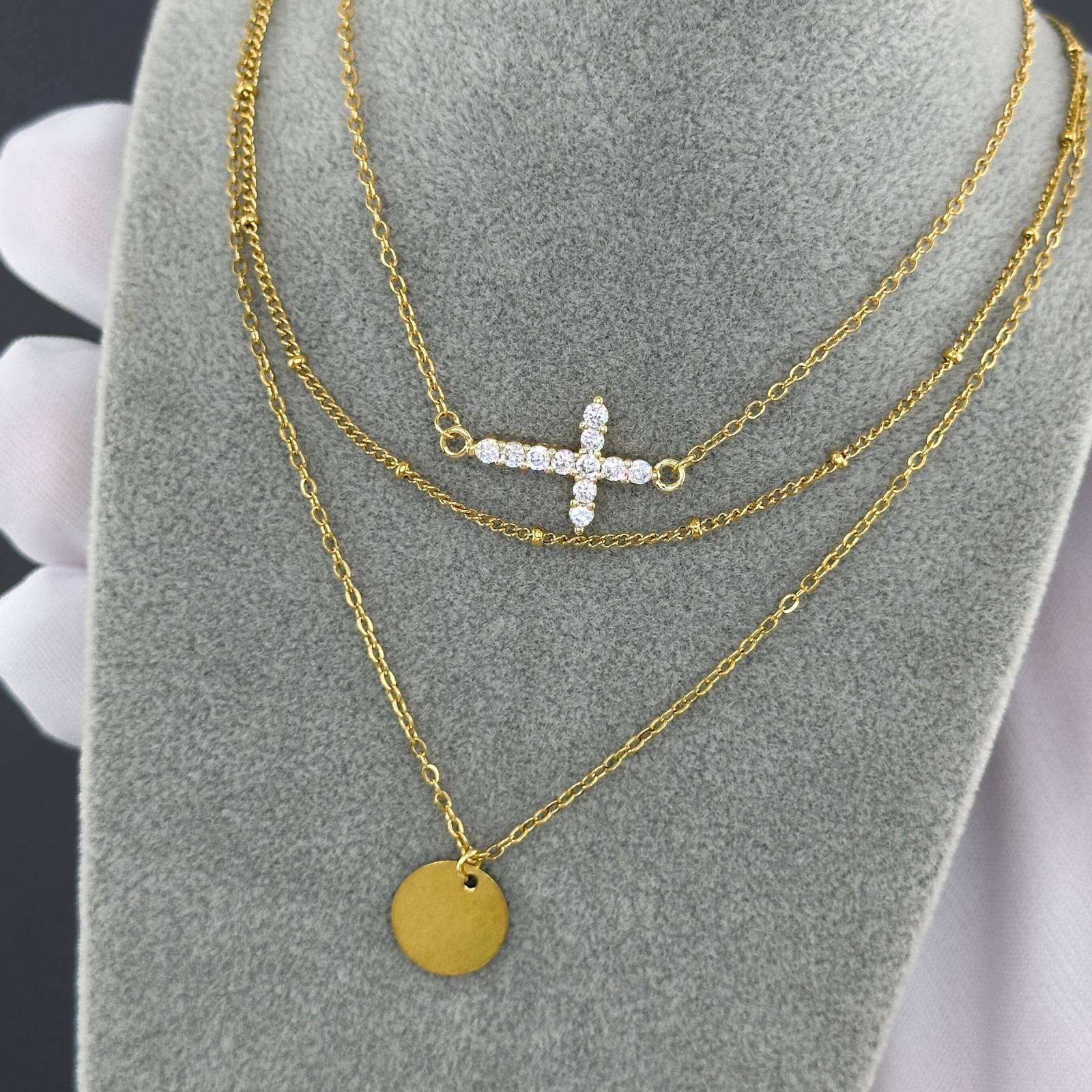 18K Gold Plated Double Layer Disc Necklace