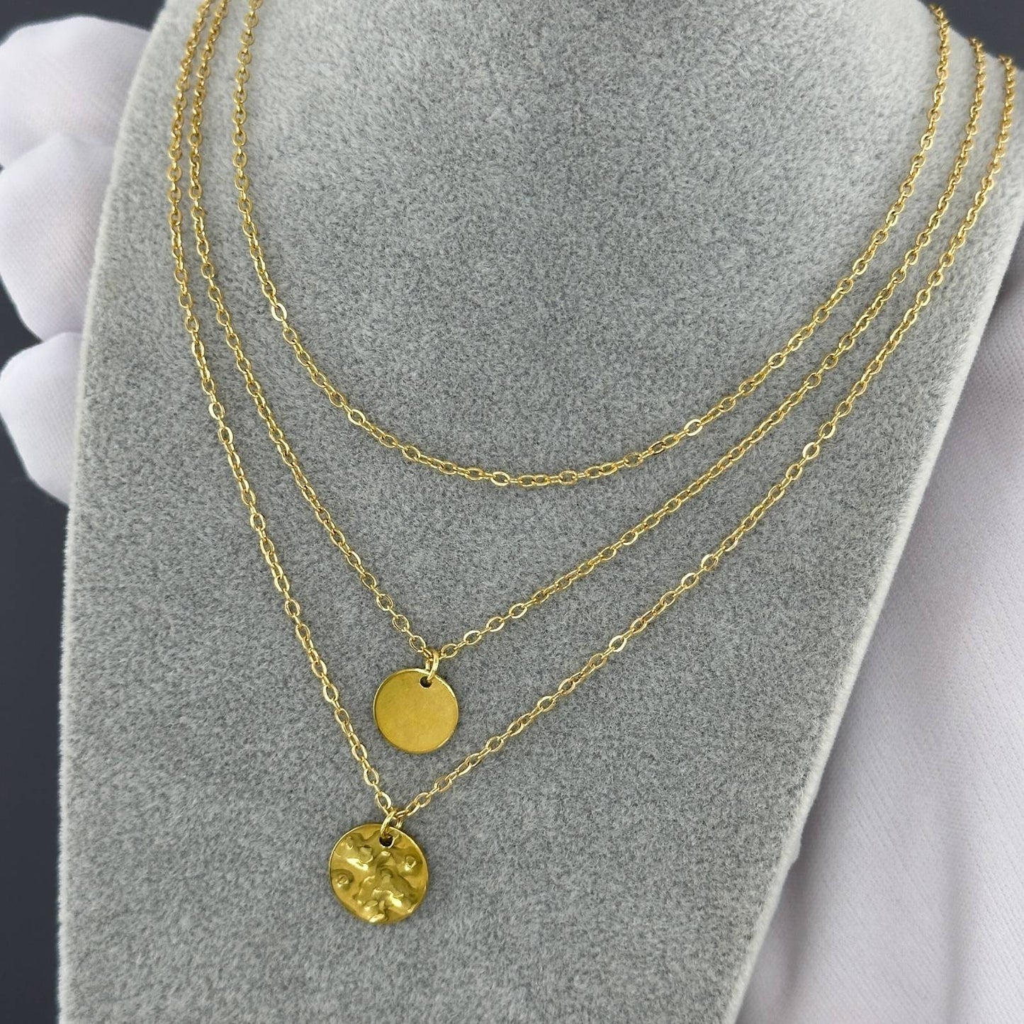 18K Gold Plated Triple Layer Disc Necklace