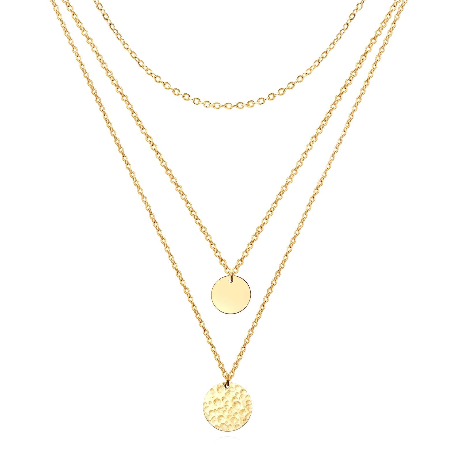 18K Gold Plated Triple Layer Disc Necklace