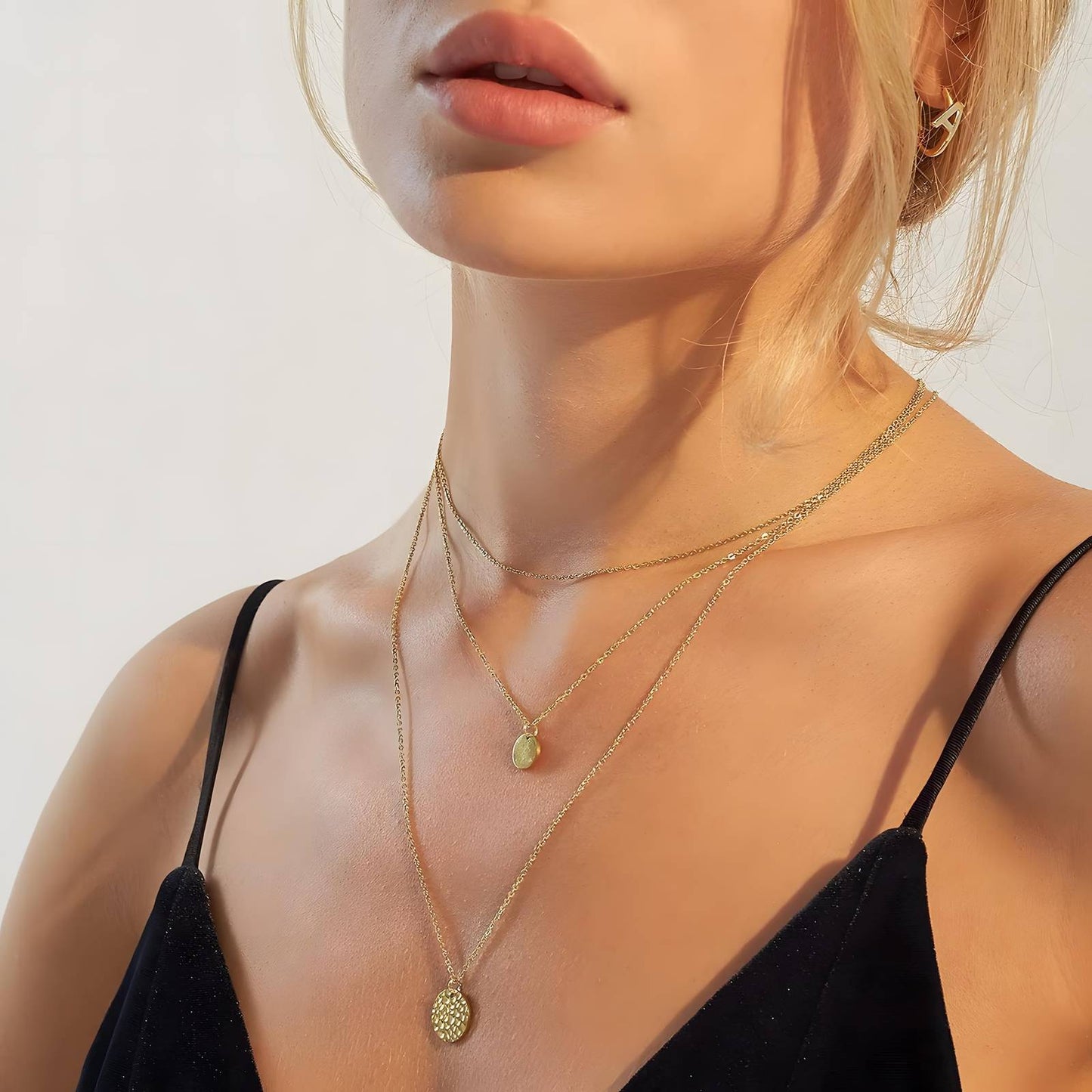 18K Gold Plated Triple Layer Disc Necklace