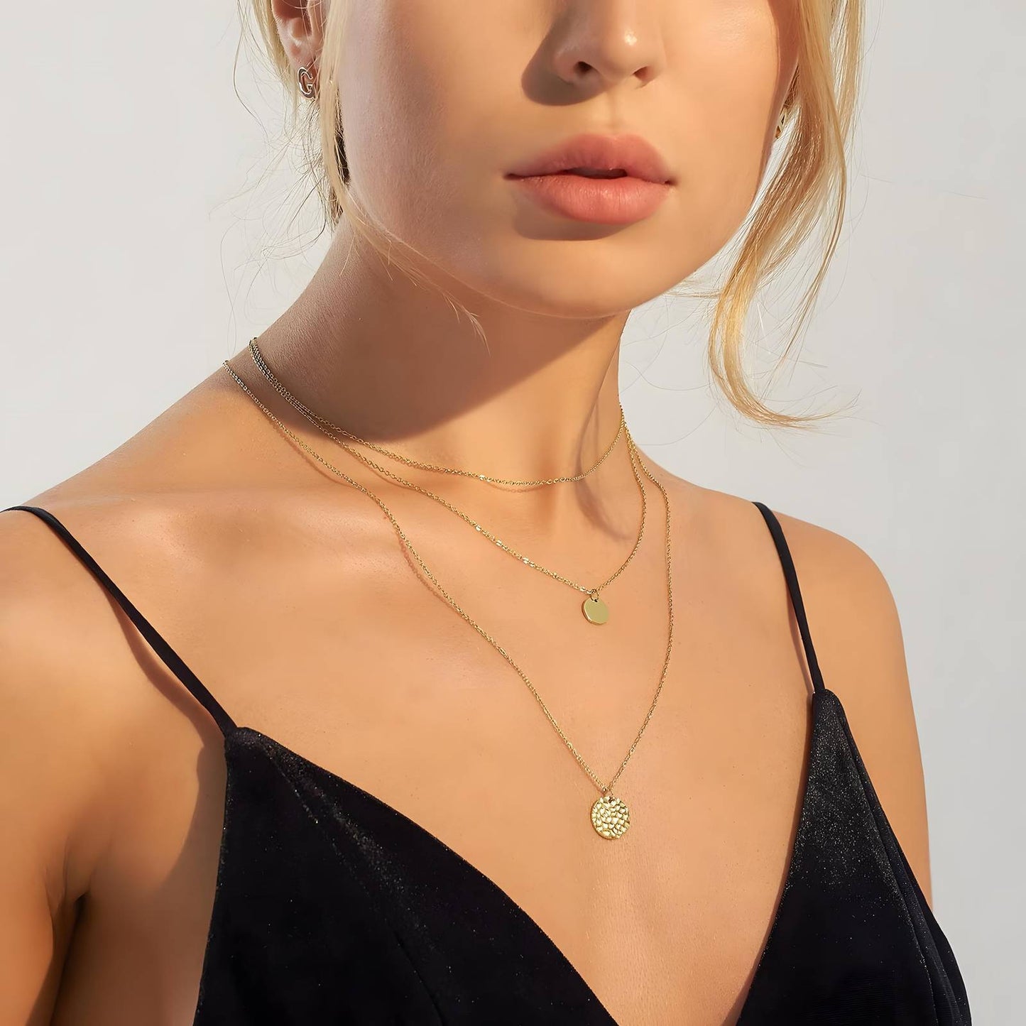18K Gold Plated Triple Layer Disc Necklace
