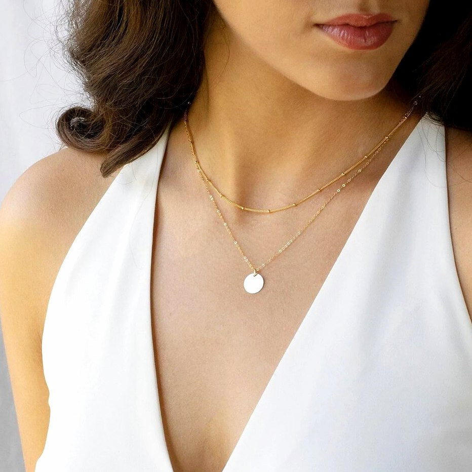 18K Gold Plated Double Layer Disc Necklace
