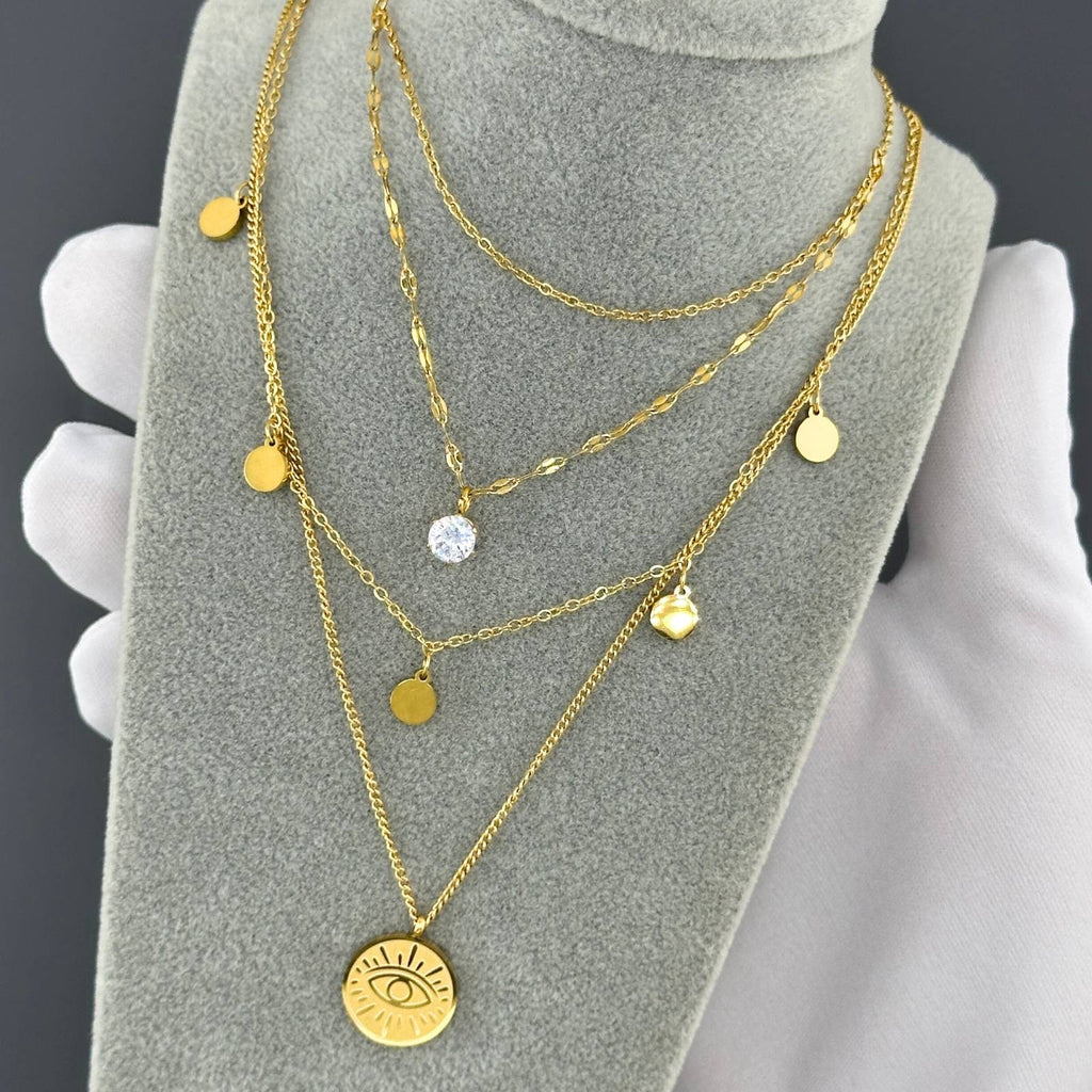 18K Gold Plated Evil Eye Double Layer Necklace