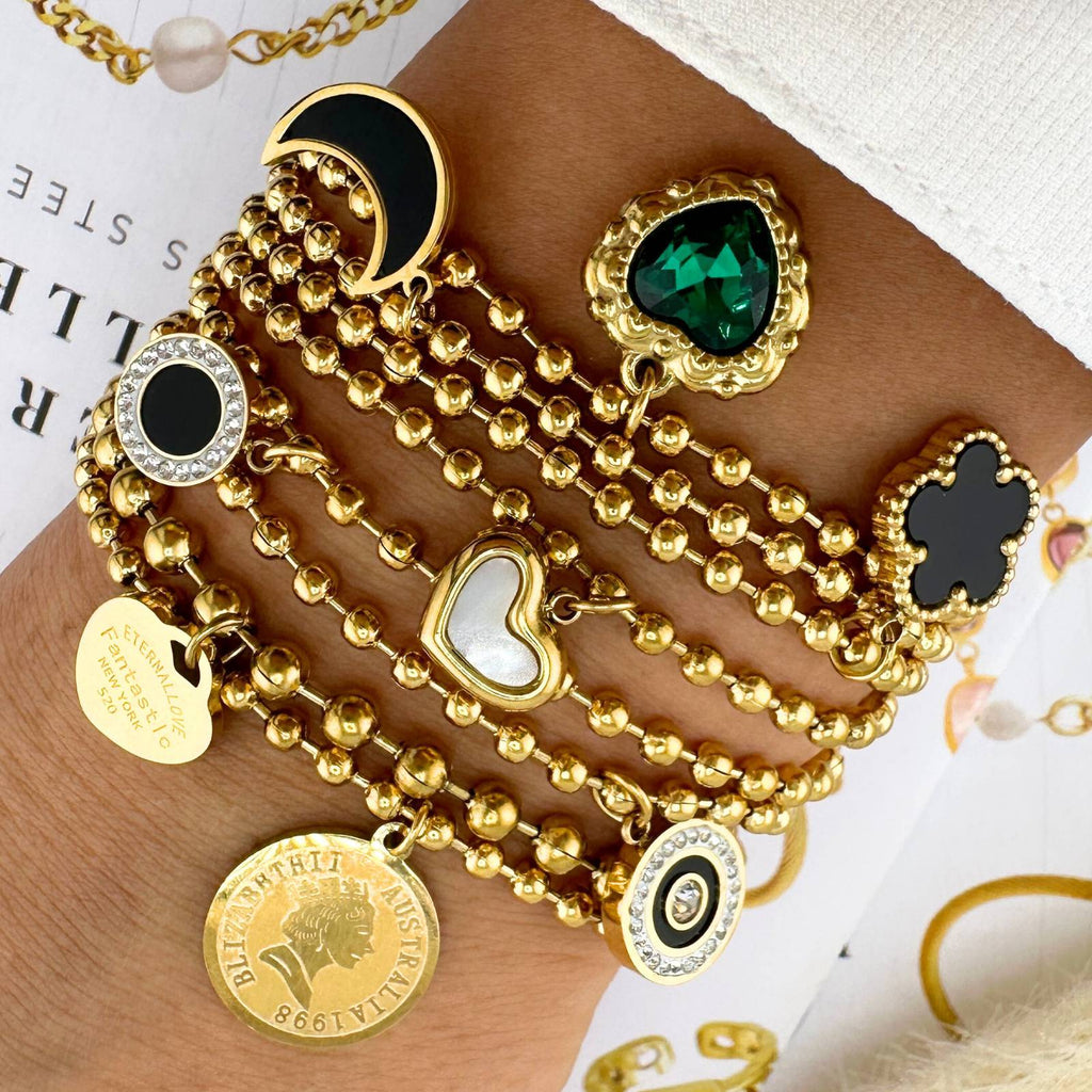 18K Gold Plated Heart Bead Bracelet