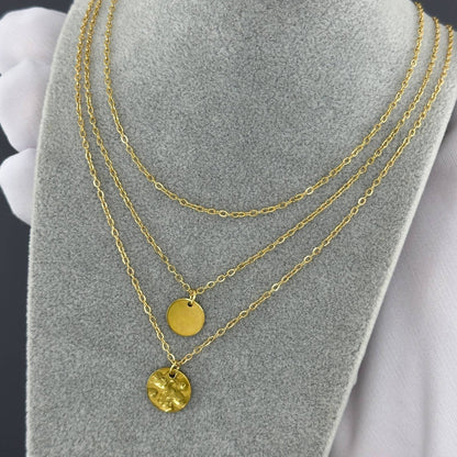 18K Gold Plated Triple Layer Disc Necklace