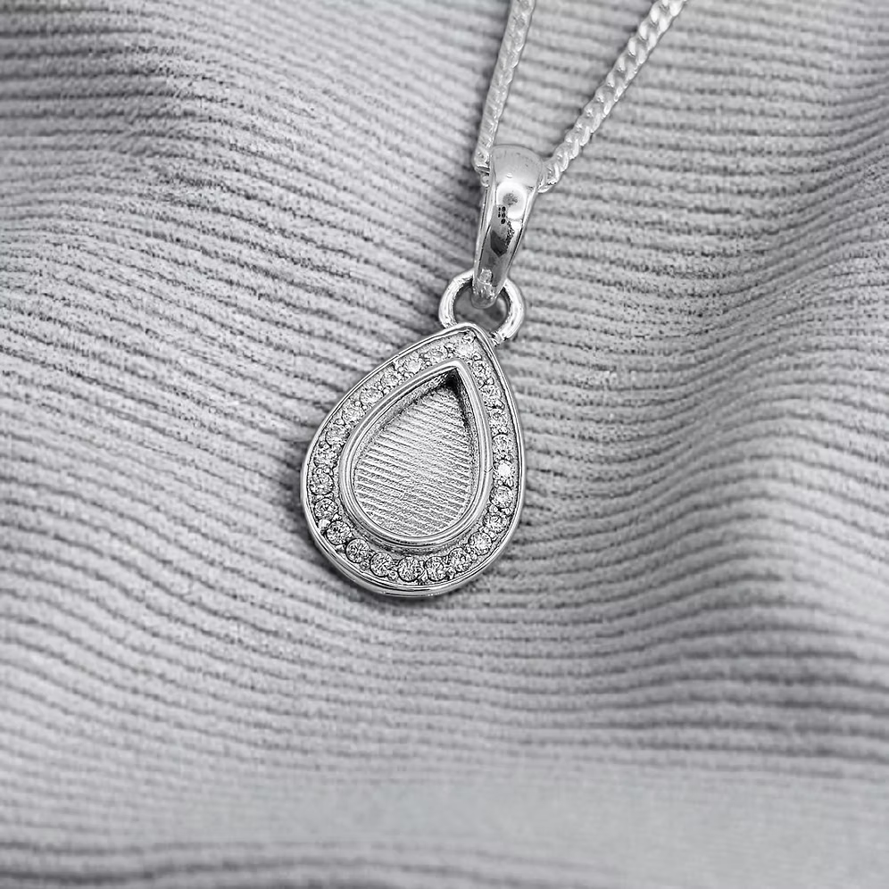 Sterling Silver Halo CZ Pear Necklace
