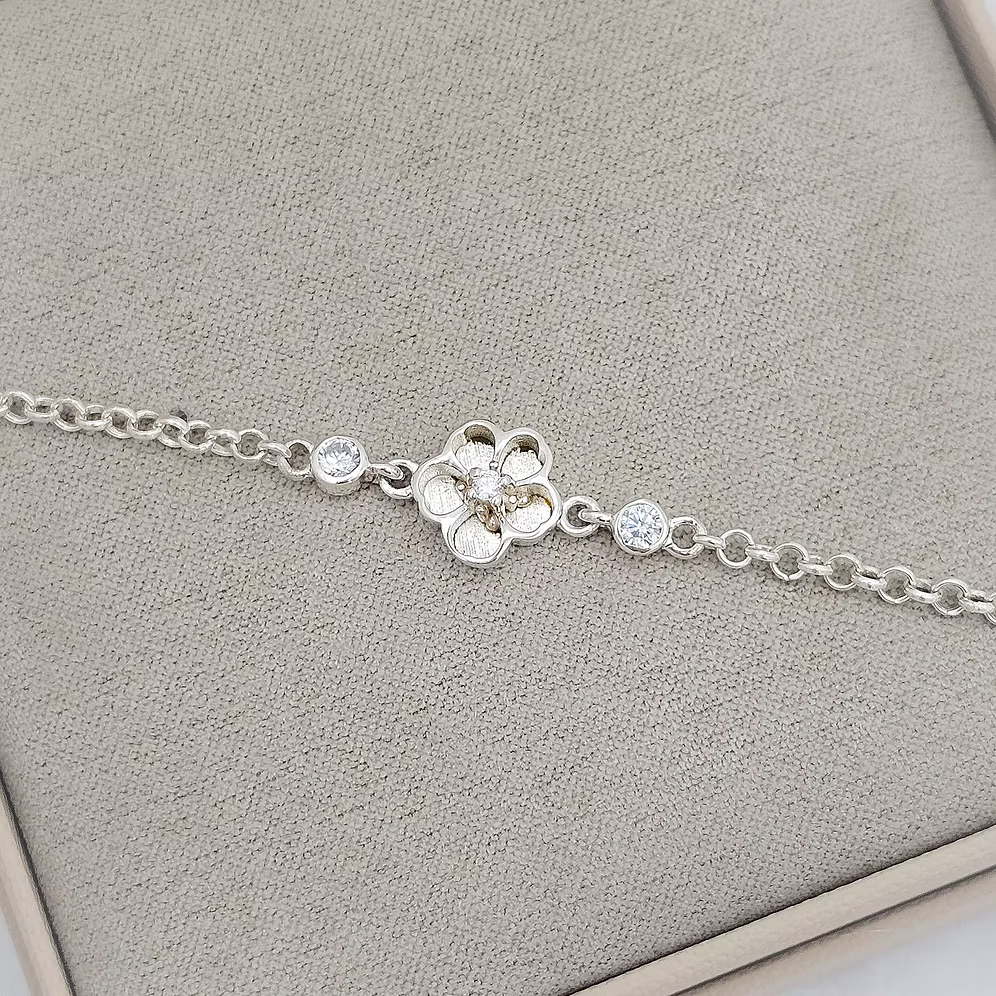 Sterling Silver Flower Bezel Bracelet