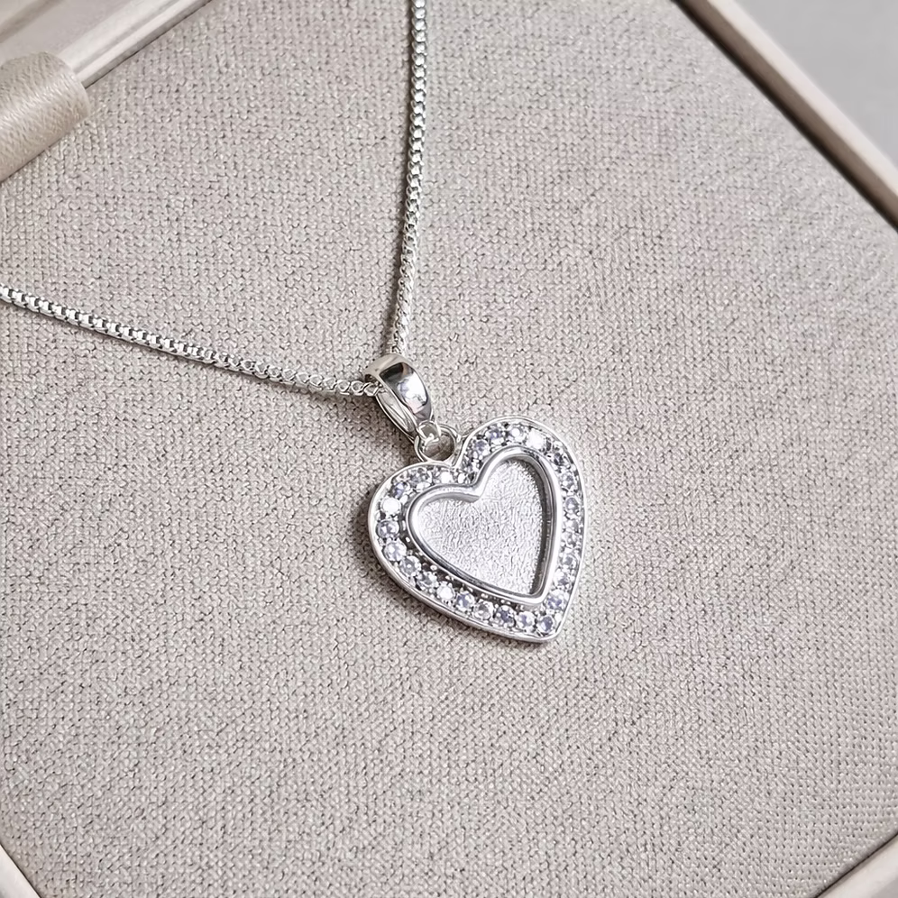 Sterling Silver Halo CZ Heart Necklace