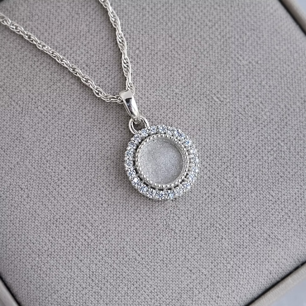 Sterling Silver Halo CZ Circle Necklace