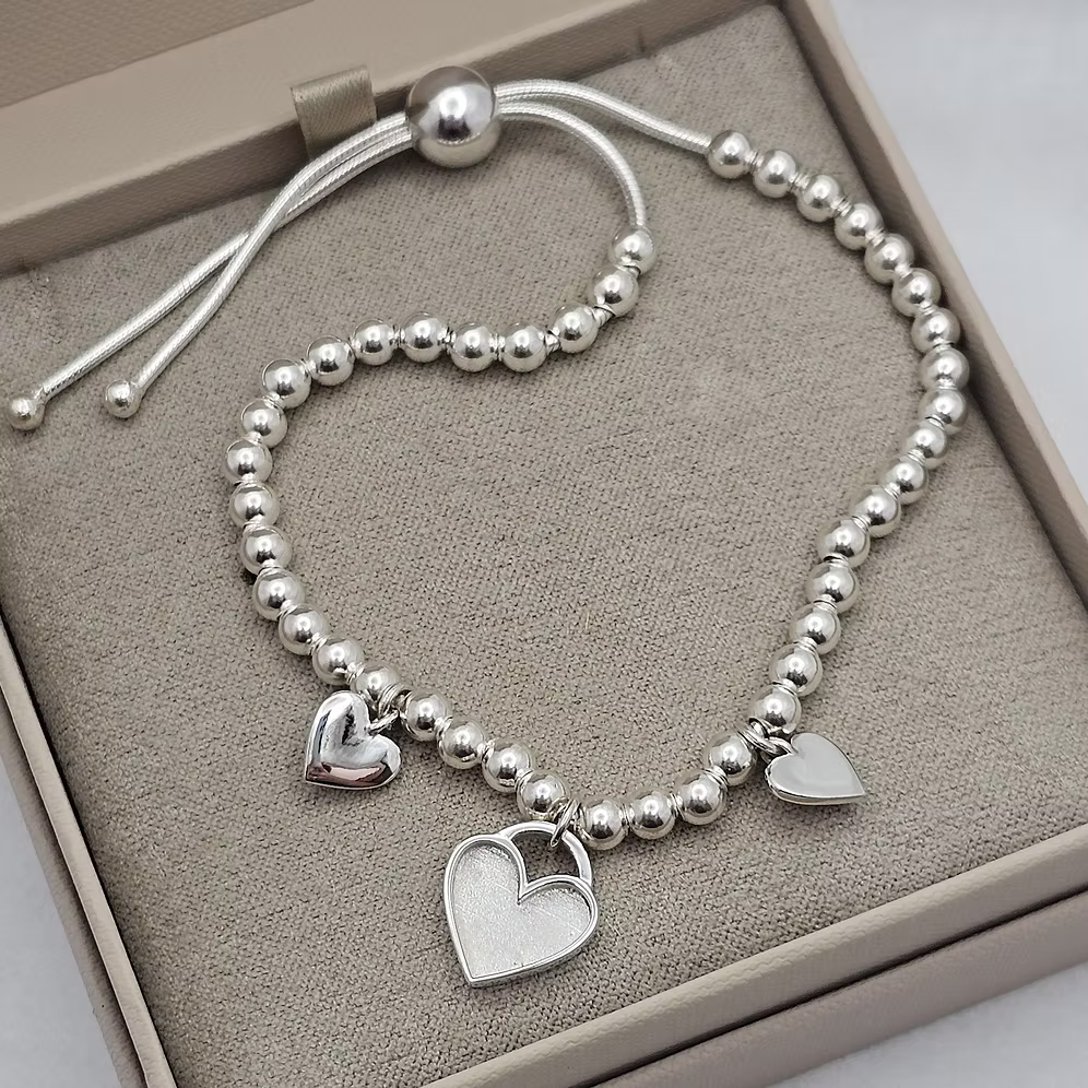 Sterling Silver Triple Heart Adjustable Bracelet