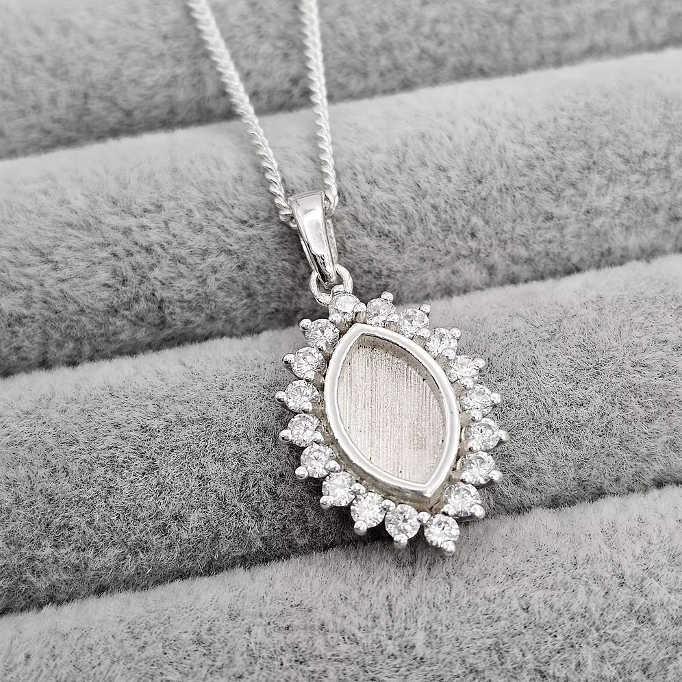 Sterling Silver Halo CZ Marquise Necklace