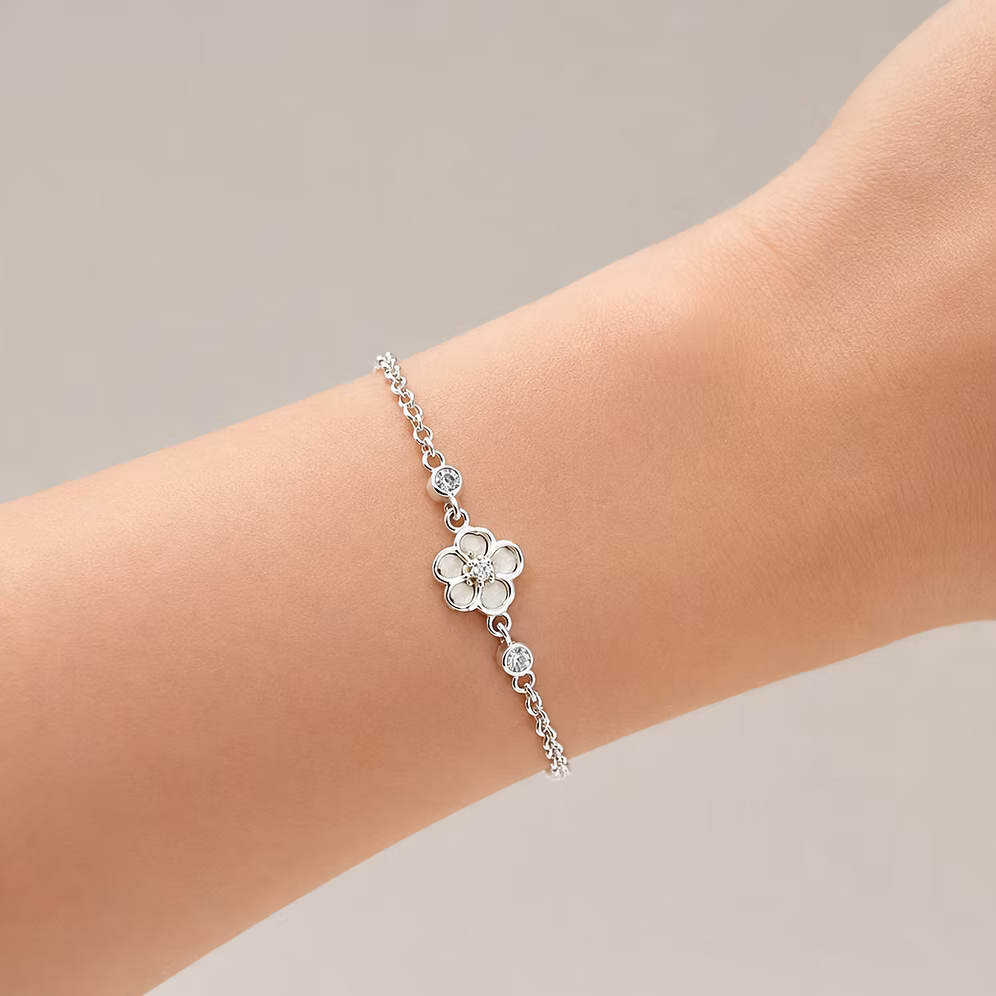 Sterling Silver Flower Bezel Bracelet