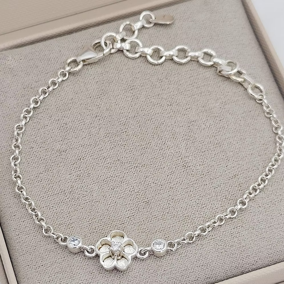 Sterling Silver Flower Bezel Bracelet