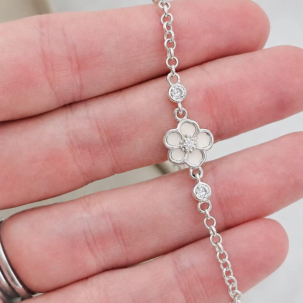 Sterling Silver Flower Bezel Bracelet