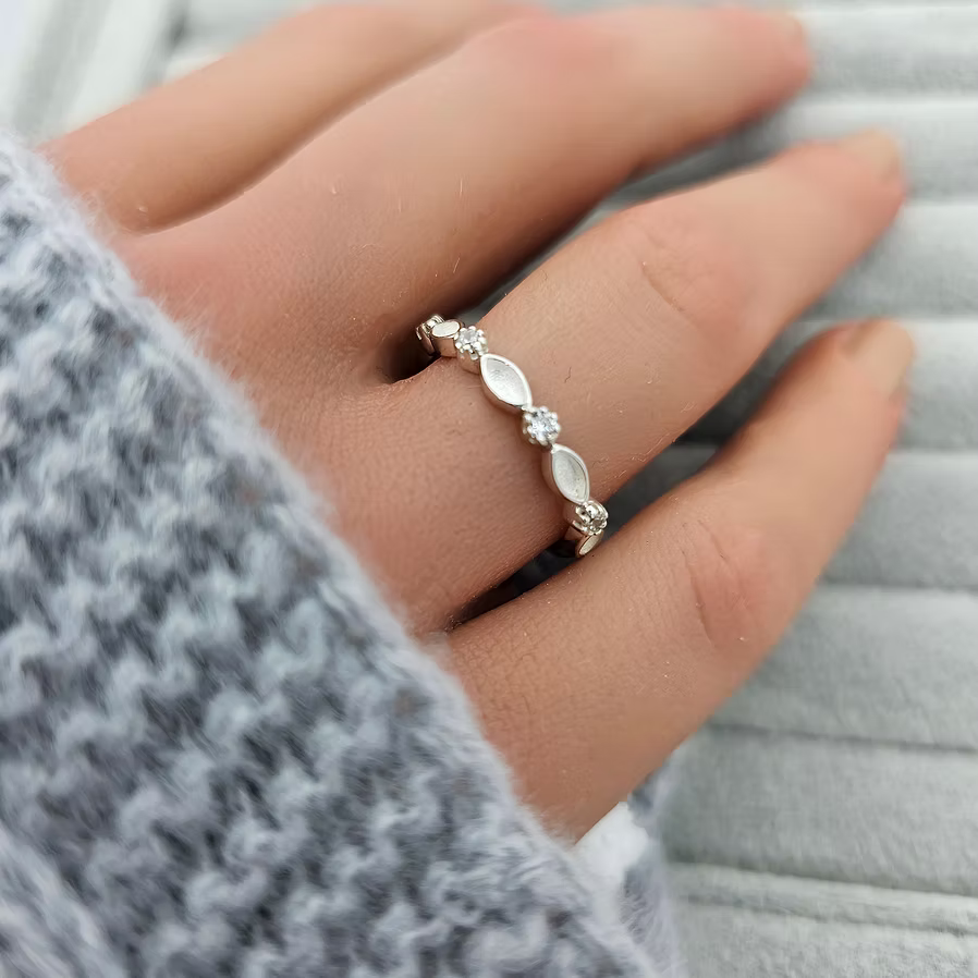 Sterling Silver Half Eternity Marquise & CZ Ring