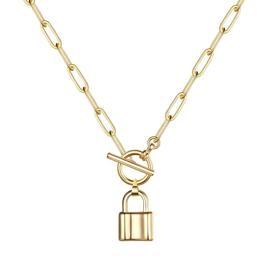 18K Gold Plated Padlock T-Bar Necklace