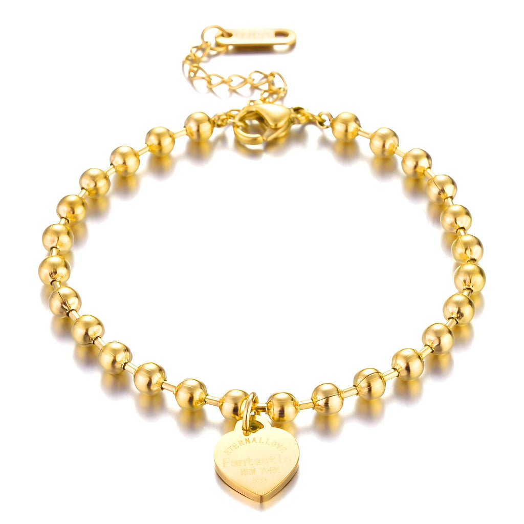 18K Gold Plated Heart Bead Bracelet