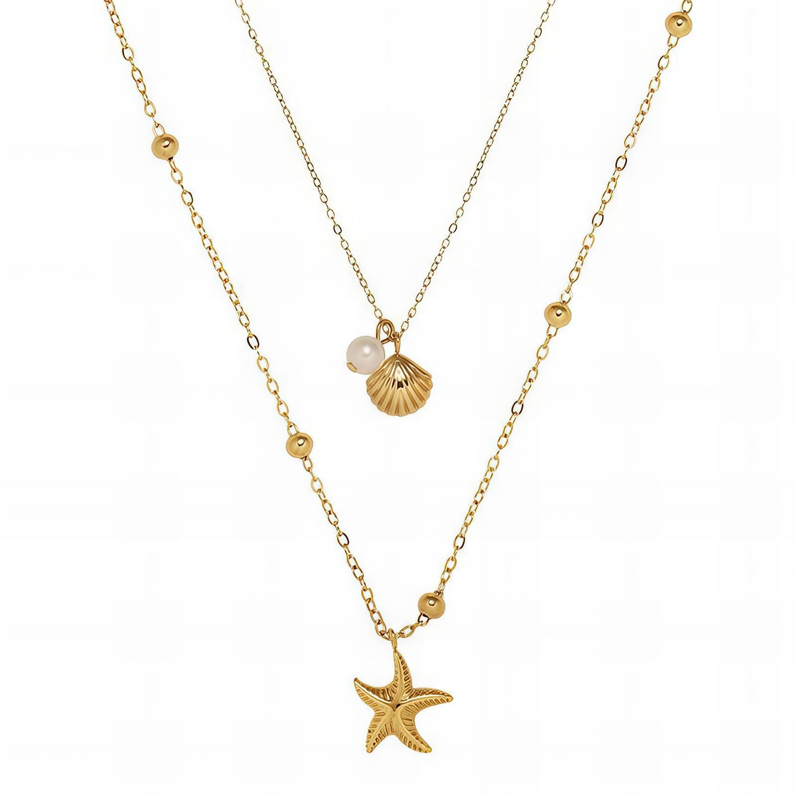 18K Gold Plated Starfish & Shell Necklace