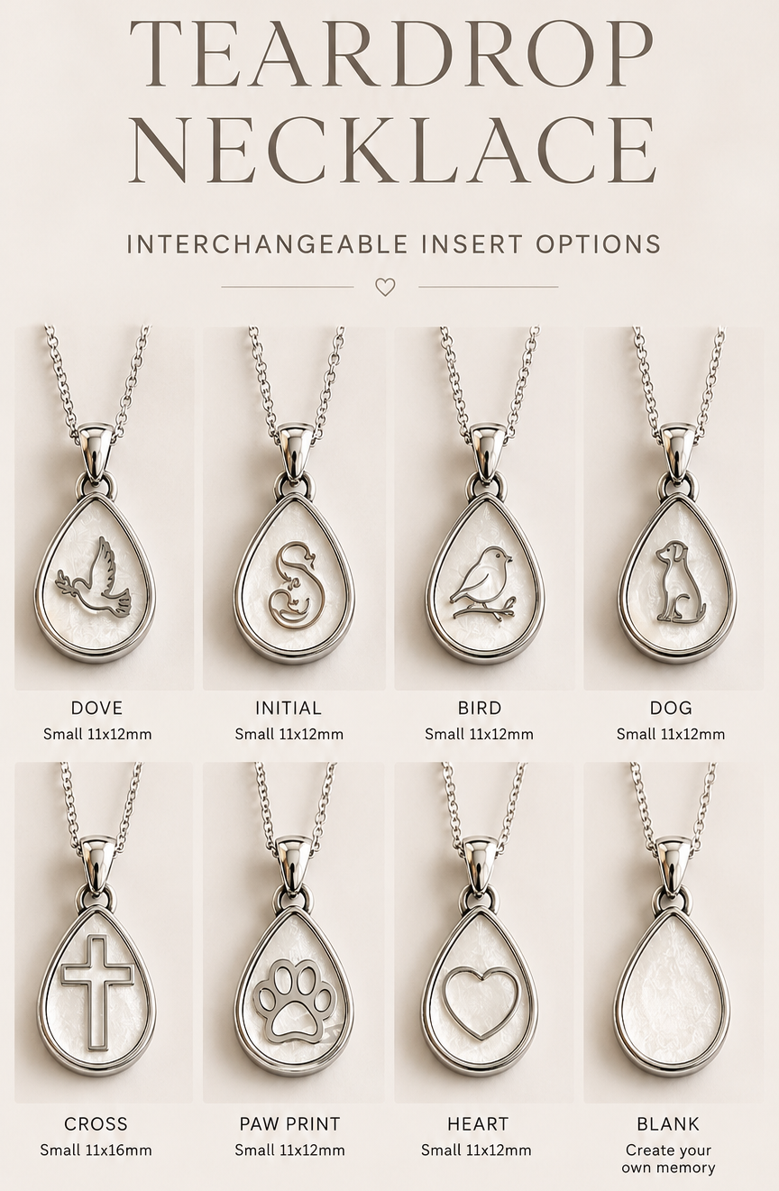 Stainless Steel Teardrop Keepsake Necklace with Insert