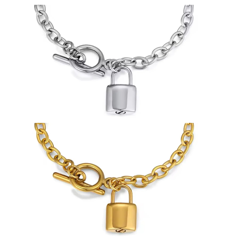 Stainless Steel T Bar Padlock Bracelet