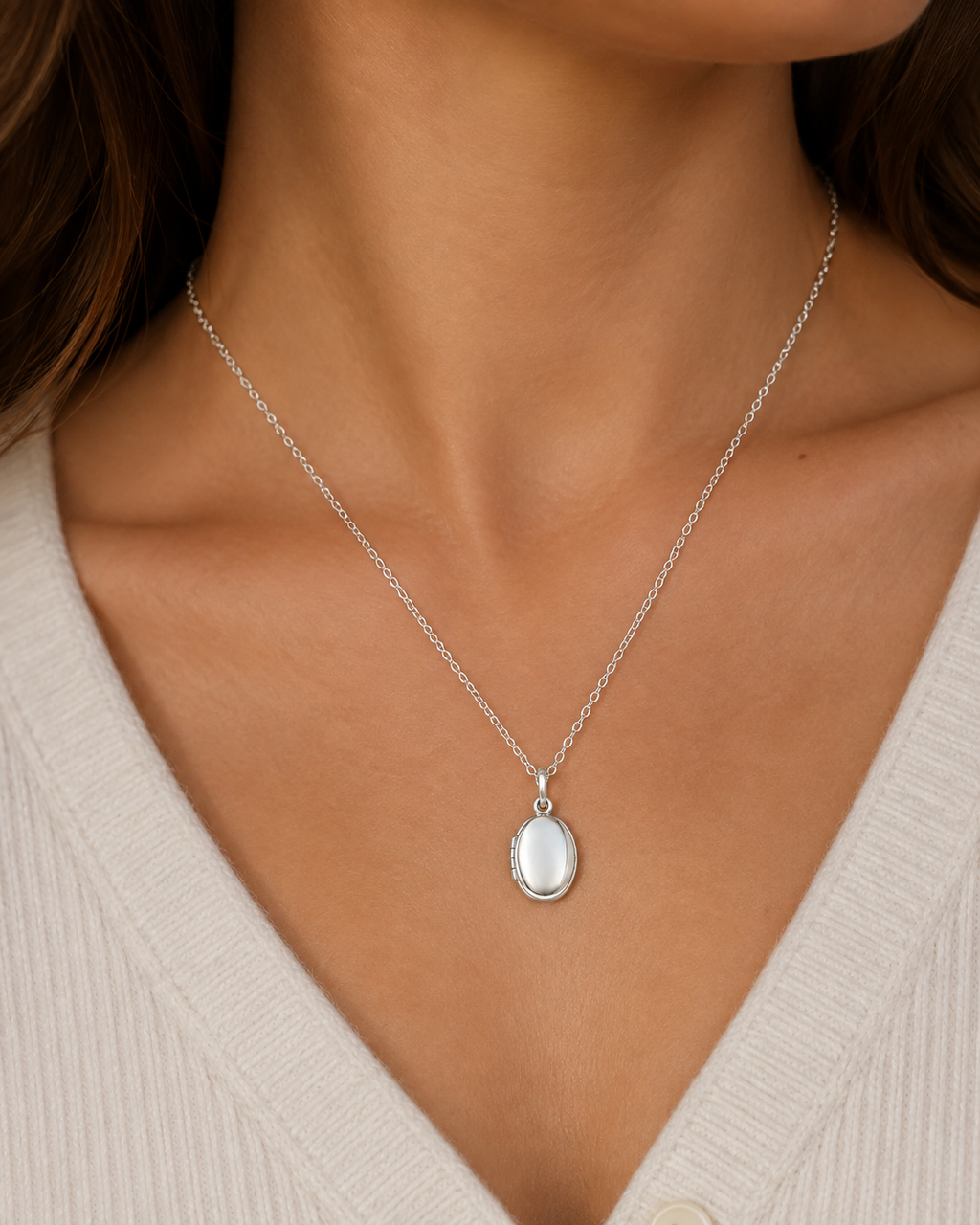 Sterling Silver Oval Photo Locket Necklace