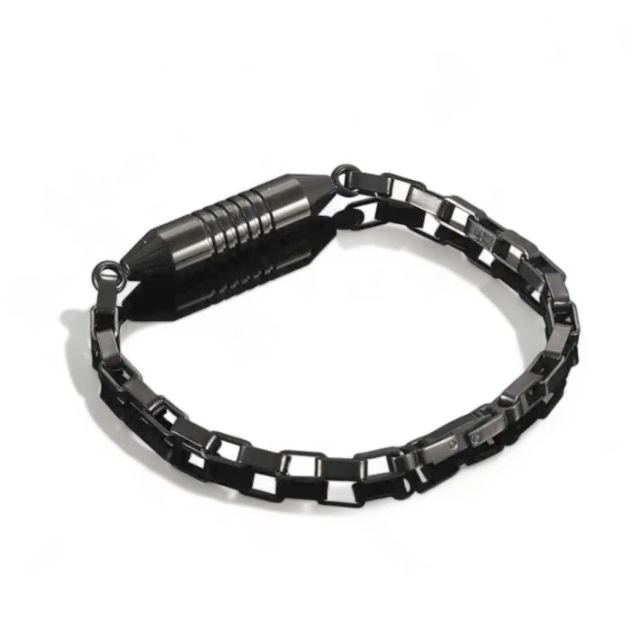 Stainless Steel Black Bullet Link Bracelet