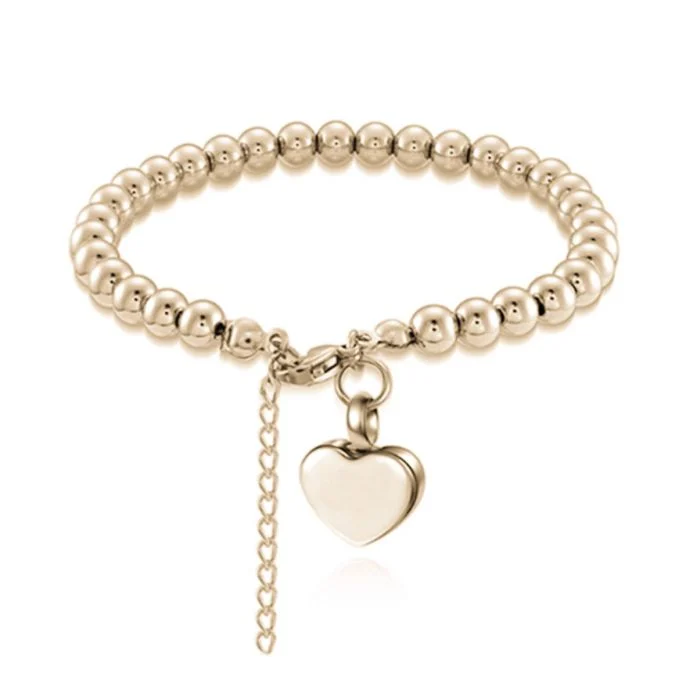 Stainless Steel Gold Ball Heart Bracelet