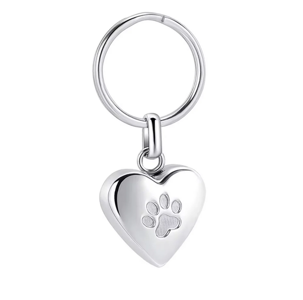Stainless Steel Paw Print Heart Keychain