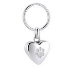 Stainless Steel Paw Print Heart Keychain Urn