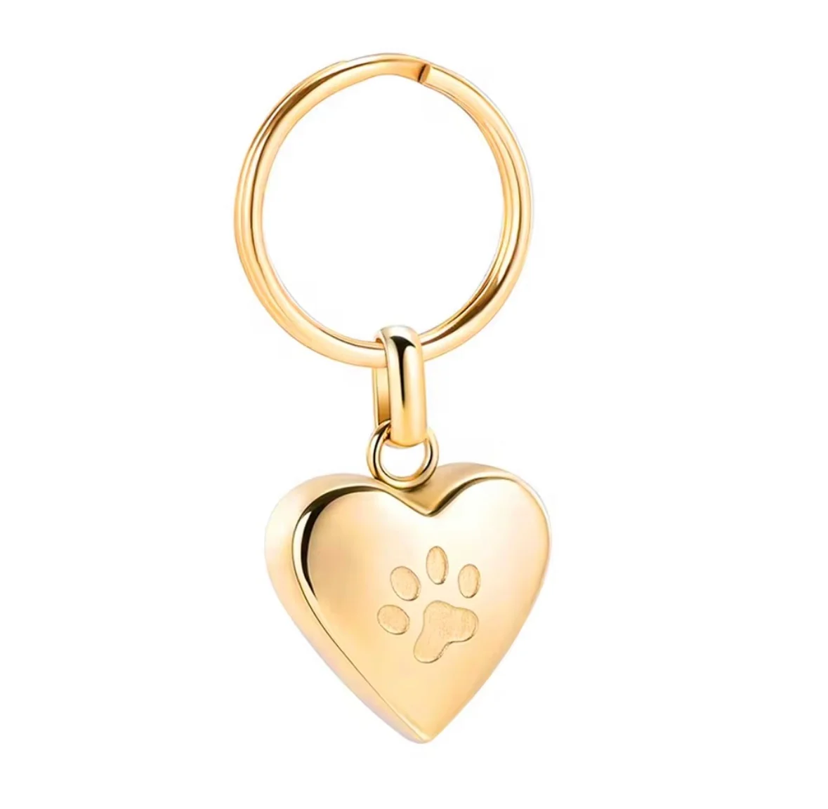 Stainless Steel Paw Print Heart Keychain