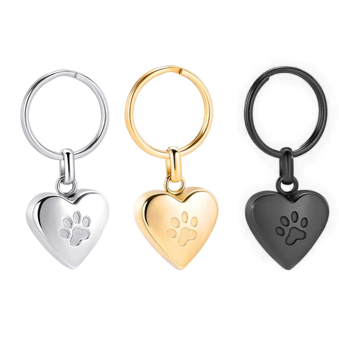 Stainless Steel Paw Print Heart Keychain
