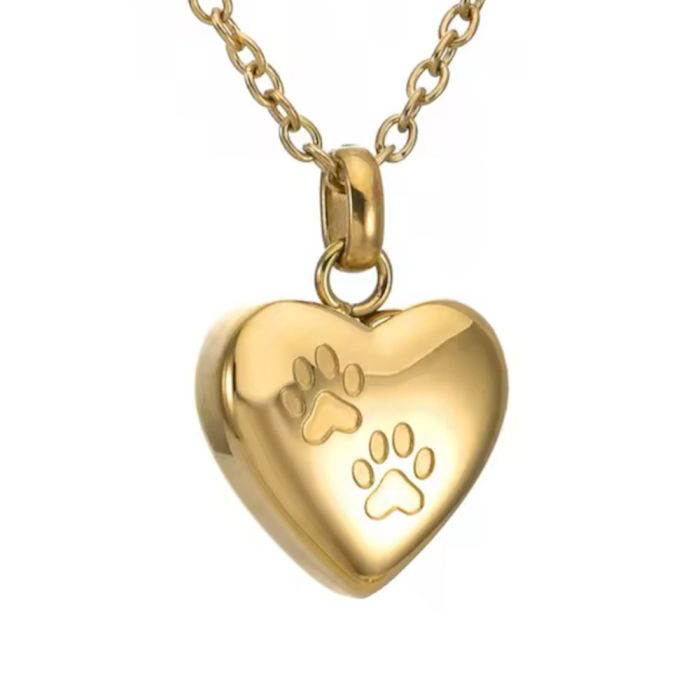 Stainless Steel Gold Paw Print Heart Pendant/Necklace