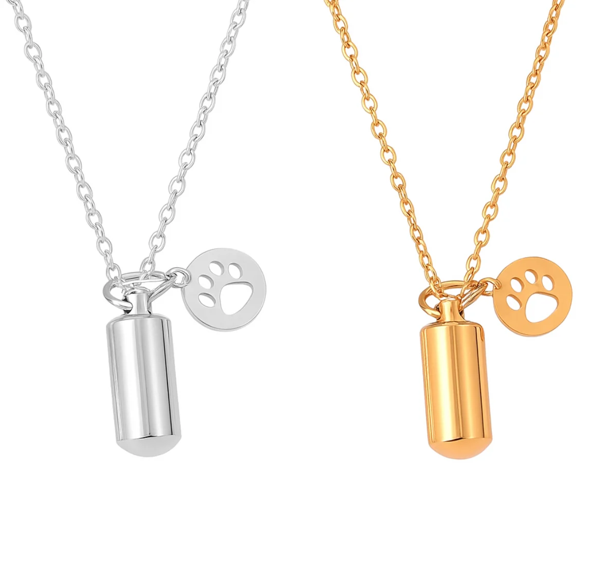 Stainless Steel Cylinder Paw Necklace Urn