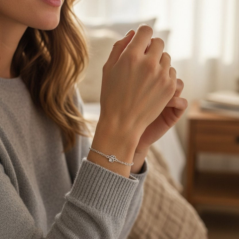 Sterling Silver Paw Print Adjustable Bracelet