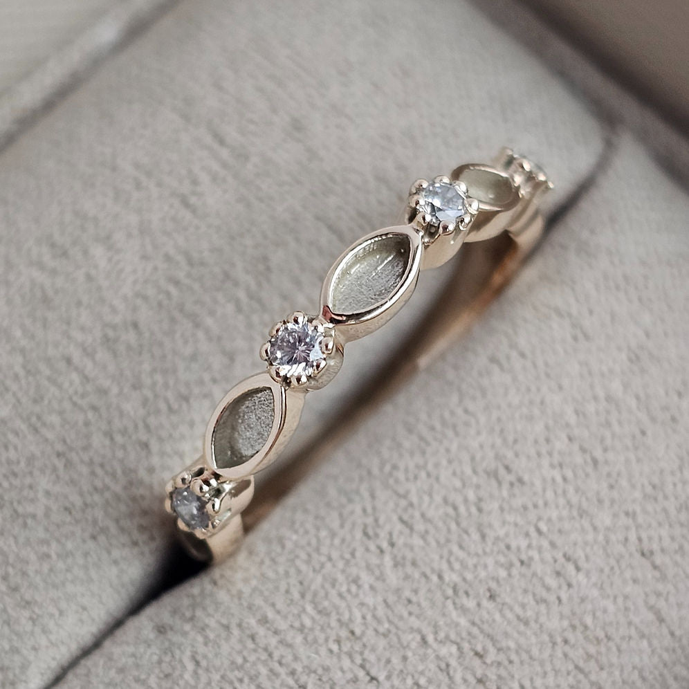 Solid Gold Half Eternity Marquise & Diamond Ring