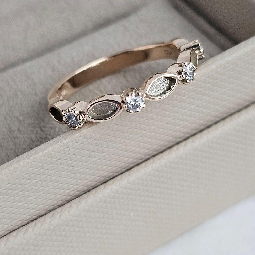 Solid Gold Half Eternity Marquise & Diamond Ring