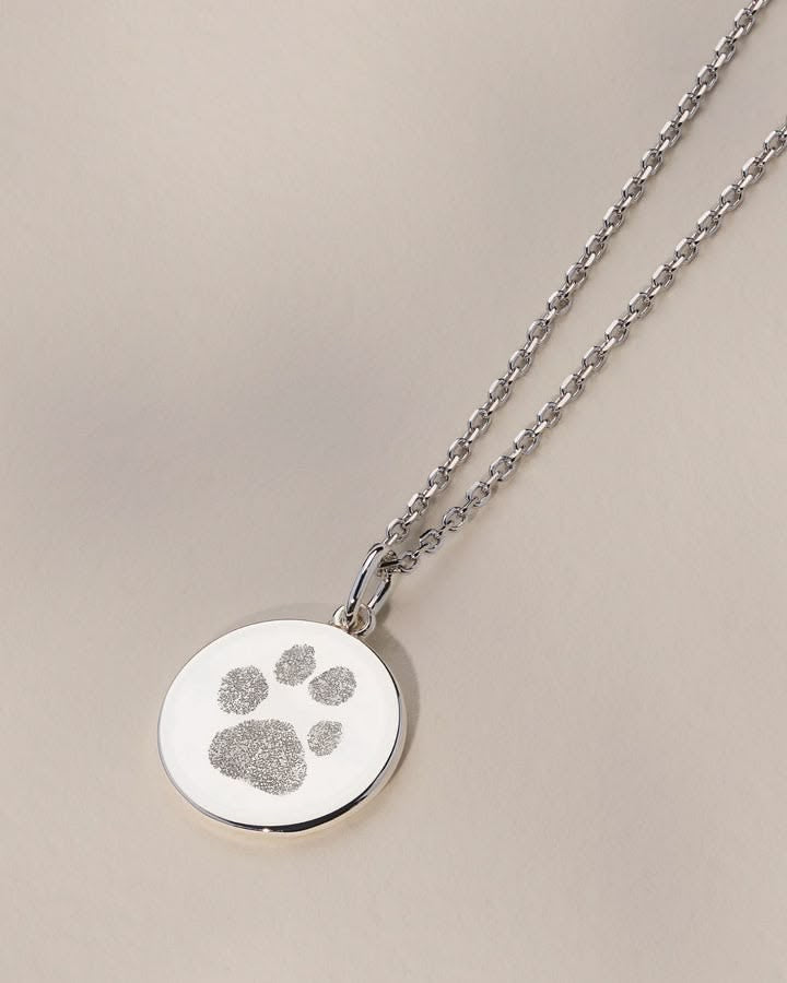 Paw Print Charm Necklace - Sterling Silver
